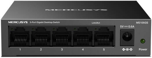[MS105GS] Mercusys MS105GS 5-Port Gigabit Desktop Switch, 5x Gigabit RJ45 Ports, 10Gbps Switching Capacity, Auto MDI/MDIX, Plug & Play, Fanless Design, Metal Case, Desktop Wall Mount | MS105GS