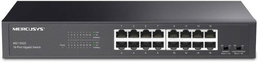 [MS116GS] Mercusys MS116GS 16-Port Gigabit Desktop Rackmount Switch, 16x Gigabit RJ45 Ports, 32Gbps Switching Capacity, Isolation Mode, Loop Prevention, 802.1p QoS, Plug & Play, Metal Case | MS116GS