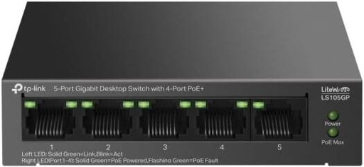 [LS105GP] TP-Link 5-Port Gigabit Desktop Switch with 4-Port PoE+, Plug and Play, Auto Recovery, Silent Operation | LS105GP