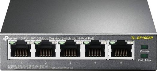[TL-SF1005P] TP-LINK 5-Port 10/100 Unmanaged Desktop Switch, 4 Port PoE, Steel Case | TL-SF1005P
