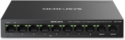 [MS110CMP] Mercusys MS110CMP 10-Port Desktop Switch, 8-Port PoE+, 8x 100Mbps + 2x Gigabit, 115W Power Budget, 802.3af/at, Isolation Mode, PoE Auto Recovery, Plug & Play, Metal Case | MS110CMP