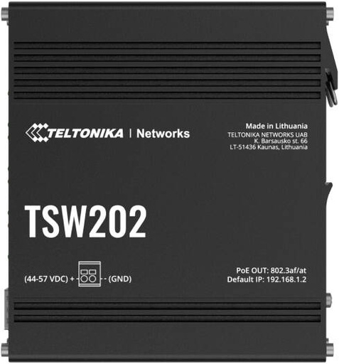 [TSW202] Teltonika TSW202 Managed PoE+ Ethernet Switch, 8x Gigabit PoE+ Ports (30W Ea), 2x SFP Fiber Ports, L2+L3 Features, PROFINET/EtherNet-IP/MRP Support, Centralized Power Distribution | TSW202