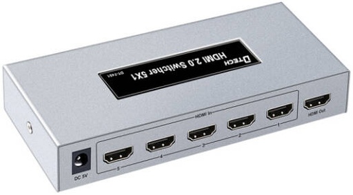 [DT-7451] DTECH DT-7451 HDMI 2.0 Switcher, 3840x2160@60Hz Resolution, Free Driver, Plug & Play, 5 Ports, Ports, 10m Input Transmission Distance, 5m Output Transmission Distance, Silver | DT-7451