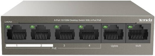 [TEF1106P-4-63W] Tenda TEF1106P-4-63W, 6-Port 10/100M Desktop Switch with 4-Port PoE, 6KV Lightning Protection, 250m Extend Mode, Dual Uplink Ports, For Router And NVR, 1.2 Gbps Bandwidth | TEF1106P-4-63W