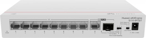[S110-8P2ST] HUAWEI Switch S110-8P2ST, 8x10/100/1000BASE-T Ports, PoE+, 1xGE SFP Port, 1x10/100/1000BASE-T Port, AC power, Power Pdapter | S110-8P2ST