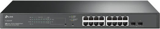 [SG2218P] TP-Link JetStream 18-Port Gigabit Smart Switch with 16-Port PoE+, 16x 10/100/1000 Mbps RJ45 Ports, 2x Gigabit SFP Slots, 36 Gbps Switching Capacity, Black | SG2218P