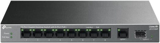 [LS1210GP] TP-Link 10-Port Gigabit Desktop Switch with 8-Port PoE+, 9x Gigabit Auto-Negotiation RJ45 Ethernet Ports & 1x Gigabit SFP Port Provide Up to 20 Gbps Switching Capacity, Black | LS1210GP
