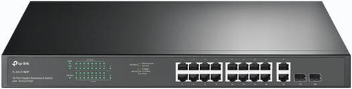 [TL-SG1218MP] TP-Link 18-Port Gigabit Rackmount Switch with 16 PoE+, 2x Gigabit SFP / RJ45 Combo Ports, 16x Gigabit Ethernet PoE+ Ports, 26.78 Mb/s Forwarding Rate, 36 Gb/s Switching Capacity, White | TL-SG1218MP