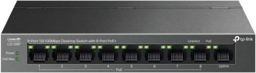 [tp-link-9-port-10100mbps-desktop-switch-with-8-port-poe-plug-and-play-auto-recovery-silent-operation-ls109p] TP-Link 9-Port 10/100Mbps Desktop Switch with 8-Port PoE+, Plug and Play, Auto Recovery, Silent Operation (LS109P)