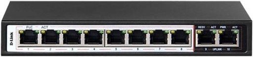 [DES-F1010P-E] D-Link 10 Port Long Range PoE + Surveillance Switch, 250m Transmission Distance, 10 Port 10/100 Mbps, 6kV Light Protection, 96 Watts PoE Budget, Flow Control, Black | DES-F1010P-E