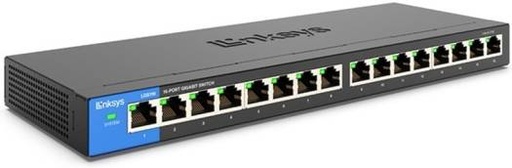 [LGS116] Linksys LGS116 16-Port Unmanaged Gigabit Ethernet Switch, 32 Gbps Switching Capacity, 8K MAC Address Table, Link/Speed & Activity LED Indicators, Fanless Design, Metal Enclosure, Black | LGS116