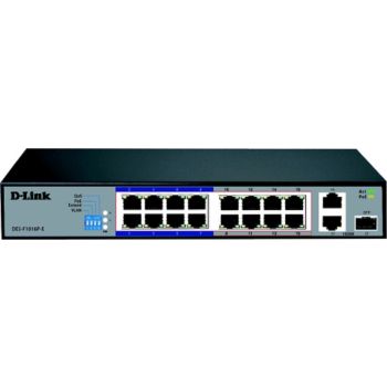 [DES-F1016P-E/B] D-Link 16 Port 10/100 Base-T Unmanaged PoE+ Surveillance Switch, Long Range 250m, 2 Gigabit Ports With 1 Combo (RJ45/SFP), 150 Watts | DES-F1016P-E/B