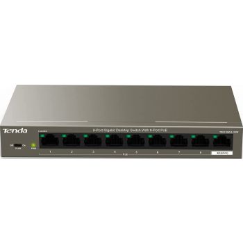 [TEG1109P-8-102W] Tenda TEG1109P Gigabit Desktop Switch: 9-Port, 8-Port PoE, 6kV Protection, One-Key VLAN, 102W Power, Large Buffer, 18 Gbps Capacity | TEG1109P-8-102W
