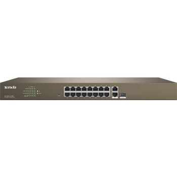 [TEF1218P-16-250W] Tenda TEF1218P 16-Port 10/100M + 2-Port Gigabit + 2 SFP Combo PoE Web Smart Switch, 6KV Lightning Protection, 250W Power Supply, 7.2 Gbps Capacity, 1.25Mb Buffer | TEF1218P-16-250W