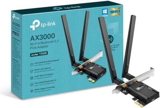 [Archer TX55E] TP-Link AX3000 Dual-Band Wi-Fi 6 Bluetooth 5.2 PCIe Adapter with Two Antennas, specialized heatsink, 1024-QAM, Ultra-Low Latency, Intel Wi-Fi 6 Chipset, Supports Windows 10/11(64bit) | Archer TX55E
