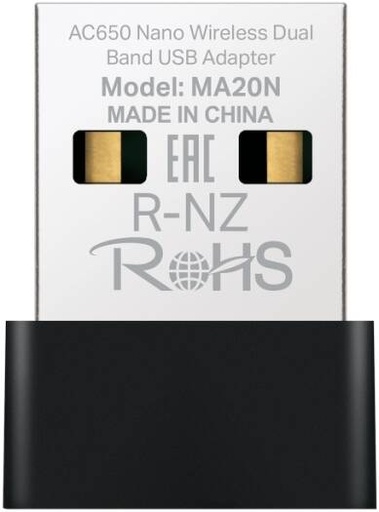 [MA20N] Mercusys MA20N AC650 Wi-Fi 5 Nano Dual Band USB Adapter, 433Mbps 5GHz, 200Mbps 2.4GHz, Internal Antenna, USB 2.0, Pre-Loaded Driver, Nano Design, Plug & Play, WPA3, Win 10/11 | MA20N
