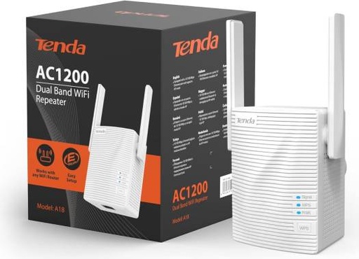 [tenda-a18-ac1200-dual-band-universal-wifi-repeater-broadbandwi-fi-extender-wi-fi-boosterhotspot-with-1-ethernet-port-works-with-all-broadband-providers-uk-plug] Tenda A18 AC1200 Dual Band WiFi Repeater with Ethernet Port, UK Plug