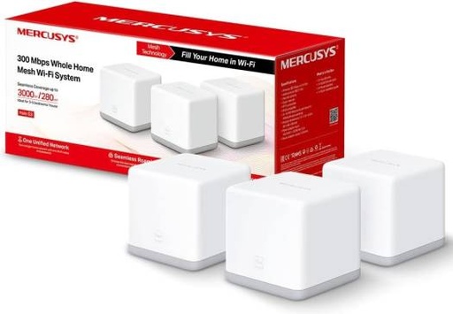 [mercusys-halo-s33-pack-300mbps-whole-home-mesh-wi-fi-system-wi-fi-routerextenderbooster-for-seamless-network-up-to-3000-sq-feet-coverage-parental-control-easy-set-up] Mercusys Halo S3(3-Pack) Mesh Wi-Fi System: 300Mbps, Whole Home Coverage up to 3,000 sq ft, Parental Control, Easy Set Up