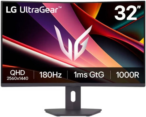 [32G600A-B] LG UltraGear G6 Gaming Curved Monitor, 32" VA Display, QHD Resolution, 180Hz Refresh Rate, 1ms (GtG) Repsonse Time, AMD FreeSync Premium Technology, Black Stabilizer, Black | 32G600A-B