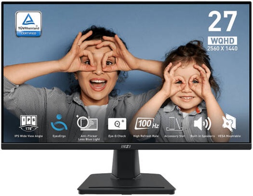 [9S6-3PC3CM-034] MSI Pro MP275Q Business Productivity Monitors, 27" WQHD IPS Display, 100Hz Refresh Rate, 1ms (MPRT) Response Time, Adaptive Sync Technology, 2x 2W Speakers, 1.07B Display Color, Black | 9S6-3PC3CM-034