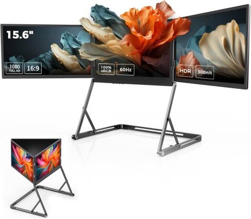 [VQ1] V2COM Q1 Quad Triple Laptop Monitor Extender 15.6" FHD 1080P IPS Portable Screen with HDR, 180° Rotation, Plug & Play, Compatible with Windows/macOS (M1/M2/M3) | VQ1