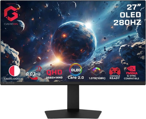 [GO27QDOLD280] GAMEON GO27QDOLD280 Gaming Monitor, 27" OLED Display, QHD Resolution, 280Hz Refresh Rate, 0.03ms (GTG) Response Time, HDR True Black 400, FreeSync, Adaptive Sync, Black | GO27QDOLD280