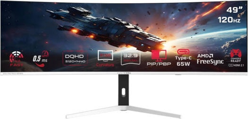 [GOAC49DQHD120] GAMEON GOAC49DQHD120 Curved Gaming Monitor, 49" VA Display, DQHD Resolution, 120Hz Refresh Rate, 0.5ms (MPRT) Response Time, FreeSync & Adaptive Sync, White | GOAC49DQHD120