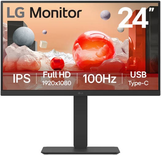 [24BA650] LG 24BA650 USB-C Monitor, 24" IPS Display, FHD Resolution, 100Hz Refresh Rate, 5ms (GtG) Response Time, 16.7m Color Display, Built-In Speakers, Anti-Glare Surface Treatment | 24BA650