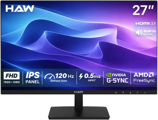 [F27IPX] HAW F27IPX Gaming Monitor, 27" IPS Display, FHD Resolution, 120Hz Refresh Rate, 0.5ms (MPRT) Response Time, Built-in Dual 2W Speakers, Adaptive-Sync, FreeSync, Black | F27IPX