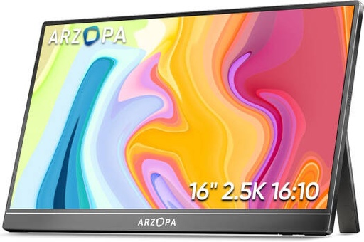 [Z1RC] ARZOPA Z1RC Portable Monitor, 16" IPS Display, 2.5K QHD Resolution, 60Hz Refresh Rate, 1.07G Display Color, Low Blue Light, HDR, Built-in Speakers, Built-in Stand, Black | Z1RC