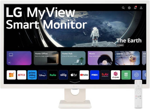 [32SR50F-W] LG MyView 32SR50F-W Smart Monitor, 32" IPS Display, FHD Resolution, 60Hz Refresh Rate, 8ms (typ) Response Time, webOS, ThinQ Home Dashboard, Wi-Fi & Bluetooth Connectivity, White | 32SR50F-W