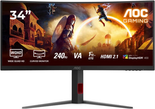[CU34G4Z] AOC CU34G4Z Curved Gaming Monitor, 34" Fast VA Display, WQHD Resolution, 240Hz Refresh Rate, 0.3ms (MPRT) Response Time, 1500R Curvature, Adaptive Sync Technology, Black | CU34G4Z