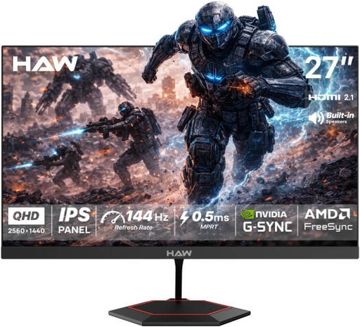 [Q27IPY] HAW Q27IPY Gaming Monitor, 27" IPS Display, QHD Resolution, 144Hz Refresh Rate, 0.5ms (MPRT) Response Time, Built-in Dual 3W Speakers, Adaptive-Sync, FreeSync, Black | Q27IPY