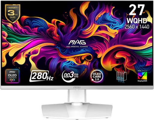 [MAG-272QPW-QD-OLED-X28] MSI MAG 272QPW X28 Gaming Monitor, 27" QD-OLED Display, QHD Resolution, 0.03ms (GtG) Response Time, 280Hz Refresh Rate, Adaptive-Sync Technology, White | MAG-272QPW-QD-OLED-X28
