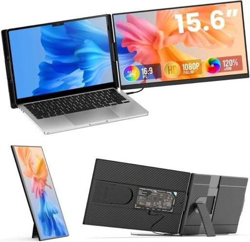 [P5] V2com 15.6" Laptop Screen Extender, 120% sRGB FHD 1080P IPS Laptop Monitor Extender Dual Screen, Portable Monitor for Laptops 13-17" with HDMI/USB-A/Type-C Plug-Play for Windows, Mac, Android | P5