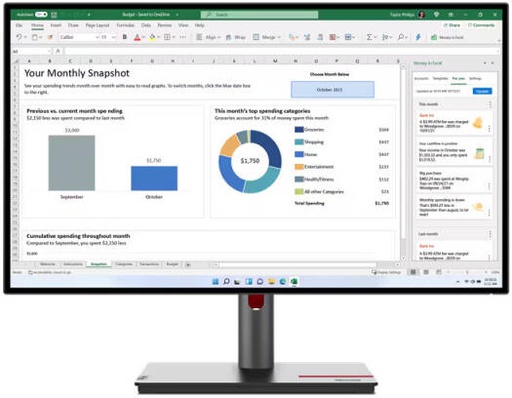 [63A1GAT1UK] Lenovo ThinkVision P27h-30 Monitor, 27" QHD IPS Display, 60Hz Refresh Rate, 4ms (Extreme Mode) Response Time, Low Blue Light Technology, 1.07b Display Color, Black | 63A1GAT1UK