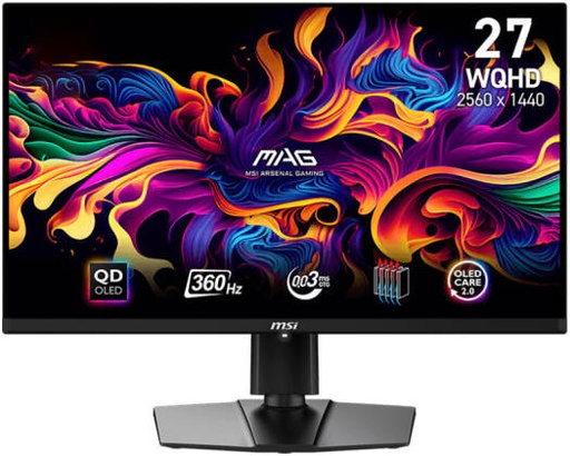 [9S6-3CD89T-008] MSI MAG 271QPX Gaming Monitor, 27" WQHD QD-OLED Display, 360Hz Refresh Rate, 0.03ms (GtG) Response Time, AdaptiveSync Technology, 1.07B Display Colors, Black | 9S6-3CD89T-008