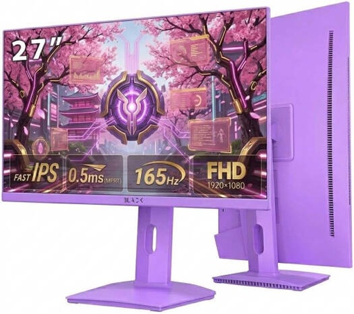 [BGM-SY27-165SE-PU] Black Gaming Monitor 27", 165Hz 1080P Computer Monitor Fast IPS FHD, Adaptive Sync, 0.5ms(MPRT), HDR10, 131% sRGB, HDMI Displayport, Tilt Pivot Height Adjustment, Purple | BGM-SY27-165SE-PU