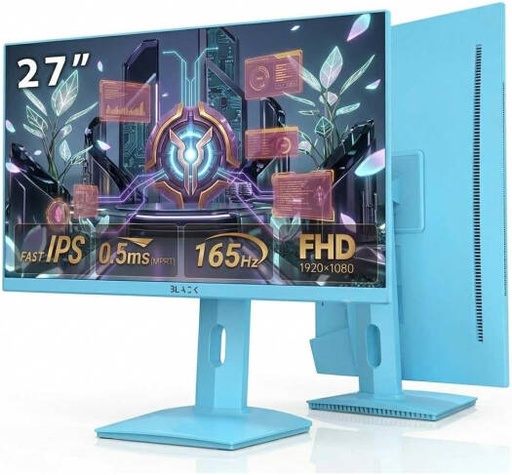 [BGM-SY27-165SE-BL] Black Gaming Monitor 27", 165Hz 1080P Computer Monitor Fast IPS FHD, Adaptive Sync, 0.5ms(MPRT), HDR10, 131% sRGB, HDMI Displayport, Tilt Pivot Height Adjustment, Blue | BGM-SY27-165SE-BL