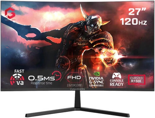 [GC27F120VA] GAMEON GC27F120VA Curved Gaming Monitor, 27" Fast VA Display, FHD Resolution, 120Hz Refresh Rate, 0.5ms (MPRT) Response Time, Low Blue Light Technology, FreeSync & Adaptive-Sync, Black | GC27F120VA