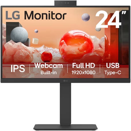 [24BA850-B] LG 24BA850 USB-C & Webcam Monitor, 24" IPS Display, FHD Resolution, 100Hz Refresh Rate, 5ms (GtG) Response Time, 16.7m Color Display, Built-In Speakers, Anti-Glare Surface Treatment | 24BA850-B