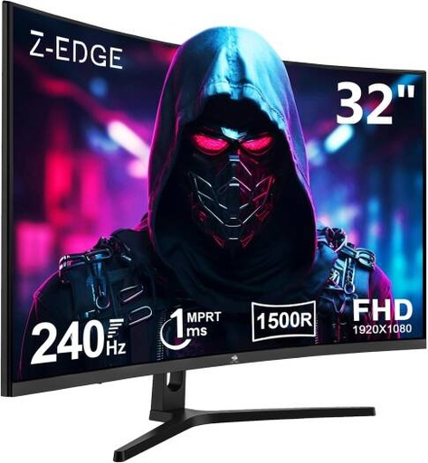 [UG32P] Z-EDGE UG32P Curved Gaming Monitor, 32" VA Display, FHD Resolution, 240Hz Refresh Rate, 1ms (MPRT) Response Time, 1500R Curvature, AMD FreeSync Premium Technology, Black | UG32P
