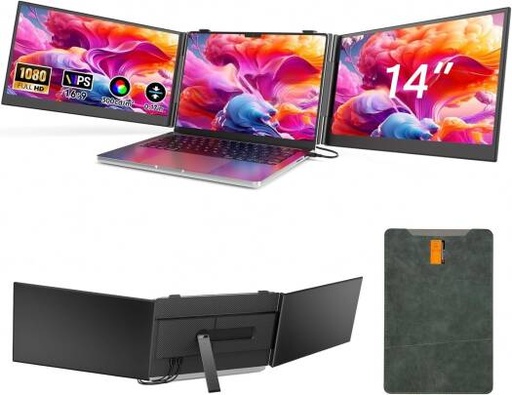 [VS8P] V2COM S8 Pro 14" Triple Laptop Screen Extender, 1080P FHD IPS Ultra-Slim Portable Dual Monitor for Laptop, Lightweight 2.2lbs (1000g), USB-C & HDMI Plug and Play, Fits 13-17.3" Laptops | VS8P