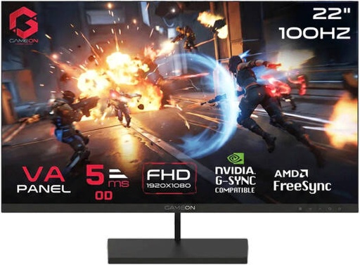 [GB22F100] GAMEON Basic Series Gaming Monitor, 22" VA Display, FHD Resolution, 100Hz Refresh Rate, 5ms Response Time, 16.7m Color Display, Anti-Glare, Black | GB22F100