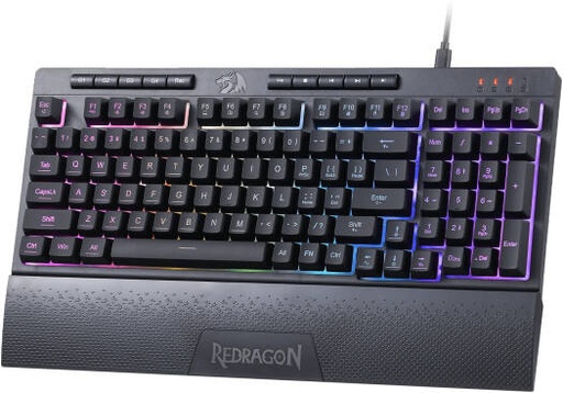 [K515-RGB] Redragon SHIVA K515 Membrane Gaming Keyboard, 98 Keys, 26 Anti-Ghost Keys, 5 Dedicated Multimedia Keys, Dynamic RGB Backlighting, Detachable Wrist-Rest, Black | K515-RGB