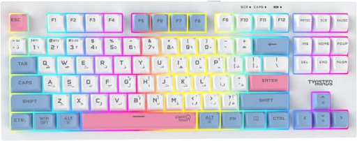 [TM-MK75-WL] Twisted Minds TM-MK75-WL 75% Spectrum Pro Series Membrane Keyboard, 87 Keys, English/Arabic Layout, RGB Lighting, Silver Paste, Tri-Mode Connectivity, 2000mAh Battery, White | TM-MK75-WL