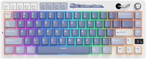 [M65] RK Royal Kludge M65 60% Mechanical Keyboard, US QWERTY Layout, Beige Switch, RGB Backlight, N-Key Rollover, Hot Swappable, Gasket Mount, Battery Display, Tri-Mode Connectivity, Ocean Blue | M65