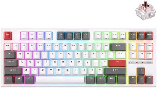 [RK-R87] RK Royal Kludge RK-R87 TKL Wired RGB Gaming Keyboard, Multiple RGB Modes, 8 Dynamic Backlit Modes, 87 Keys, Hot Swappable, Brown Switch, Hot-Swap PCB Keycaps, White | RK-R87
