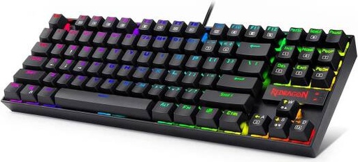 [K552RGB-1-ARB] Redragon K552 Kumara 87-Keys Mechanical Gaming Keyboard, Blue Key Switches, Anti-Ghosting Keys, Free N-Key Rollover, ABS Material, Wired Connectivity, ENG-ARAB Keyboard Layout, Black | K552RGB-1-ARB