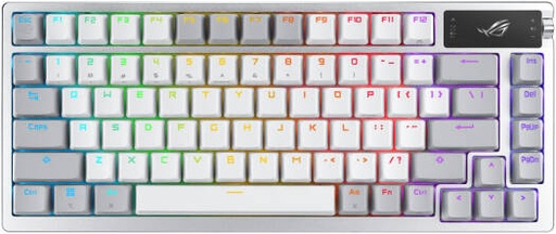 [90MP031A-BKCA10] ASUS ROG Azoth 75 DIY Custom RGB Gaming Keyboard, OLED Display, Tri-mode Connection, Hot-Swappable ROG NX Red Switches & Keyboard Stabilizers, ABS Keycaps, ENG-ARAB Layout, White | 90MP031A-BKCA10